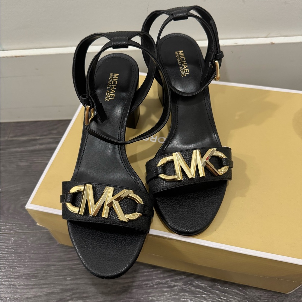 Michael Kors Black Sandals with Gold Accents